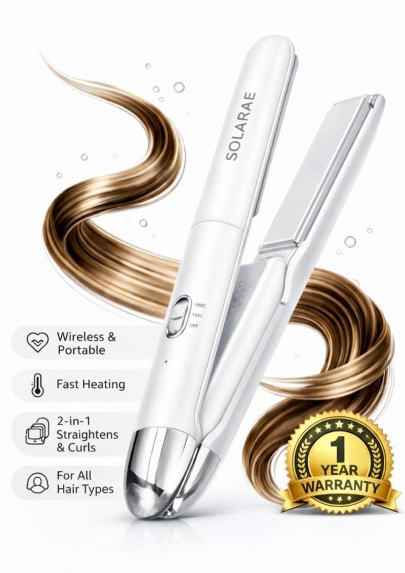 Wireless Hair Straightener (EPS890) – Portable 2-in-1 Cordless Flat Iron & Curler, 220g Ultra-Lightweight Travel Styler with PTC Fast Heating, 3 Temperature Modes & Ceramic Floating Plates (White)